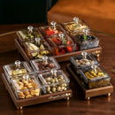 GobekUsa Light Luxury Glass Fruit Plate with Bamboo Wood Compartment