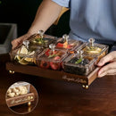 GobekUsa Light Luxury Glass Fruit Plate with Bamboo Wood Compartment