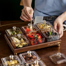 GobekUsa Light Luxury Glass Fruit Plate with Bamboo Wood Compartment