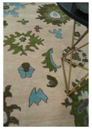 Light Peach, Green and Aqua Hand knotted Traditional Oushak 9x12 wool Area Rug by The Rug Decor