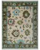 Light Peach, Green and Aqua Hand knotted Traditional Oushak 9x12 wool Area Rug by The Rug Decor