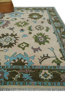 Light Peach, Green and Aqua Hand knotted Traditional Oushak 9x12 wool Area Rug by The Rug Decor