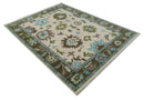 Light Peach, Green and Aqua Hand knotted Traditional Oushak 9x12 wool Area Rug by The Rug Decor