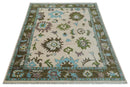 Light Peach, Green and Aqua Hand knotted Traditional Oushak 9x12 wool Area Rug by The Rug Decor