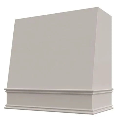 Light Grey Wood Range Hood With Angled Front and Decorative Trim - 30", 36", 42", 48", 54" and 60" Widths Available