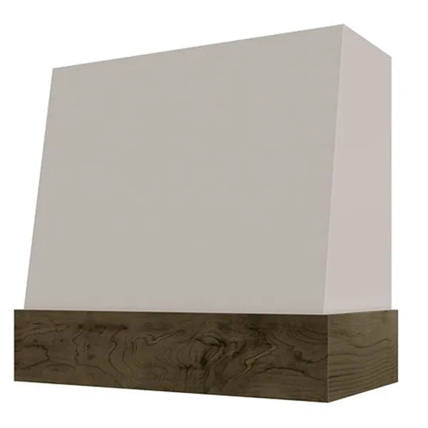 Light Grey Wood Range Hood With Angled Front and Walnut Band - 30", 36", 42", 48", 54" and 60" Widths Available