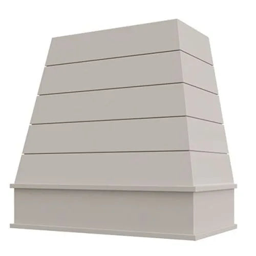 Light Grey Wood Range Hood With Tapered Shiplap Front and Block Trim - 30", 36", 42", 48", 54" and 60" Widths Available