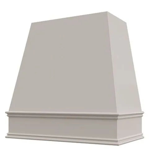 Light Grey Wood Range Hood With Tapered Front and Decorative Trim - 30", 36", 42", 48", 54" and 60" Widths Available