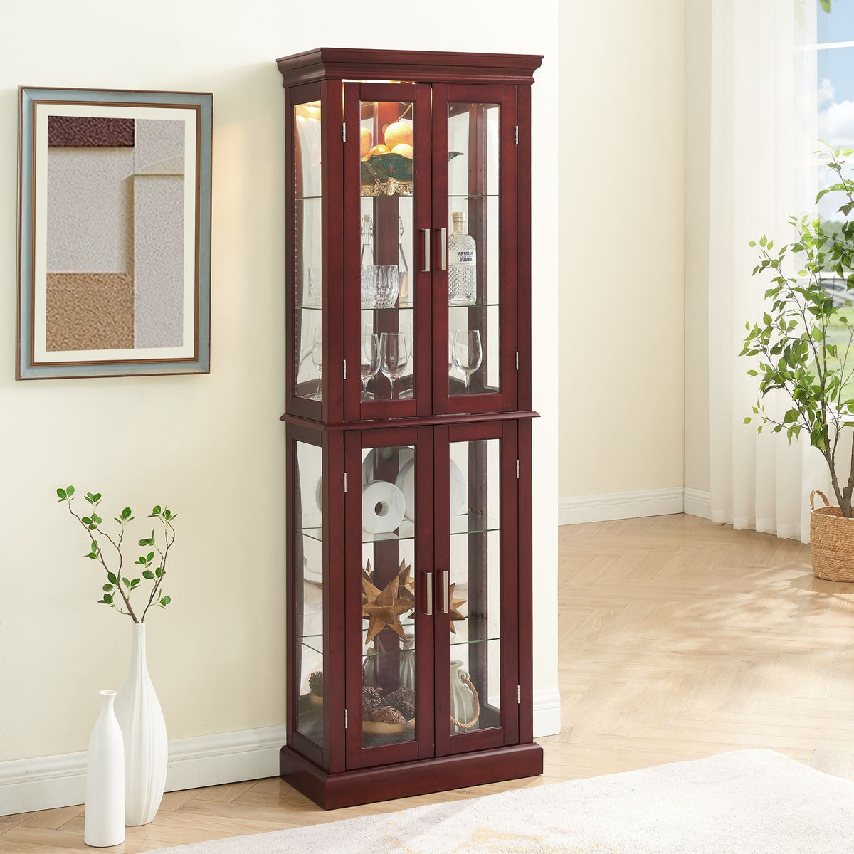 Lighted Curio Cabinet With Adjustable Shelves and Mirrored Back Panel, photo 9 of 10