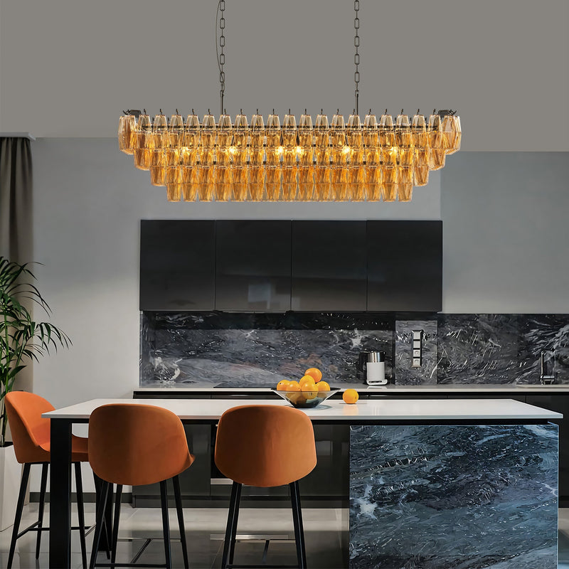 54-Inch Black Rectangular 12-Light Smoke Glass Chandelier, photo 2 of 10