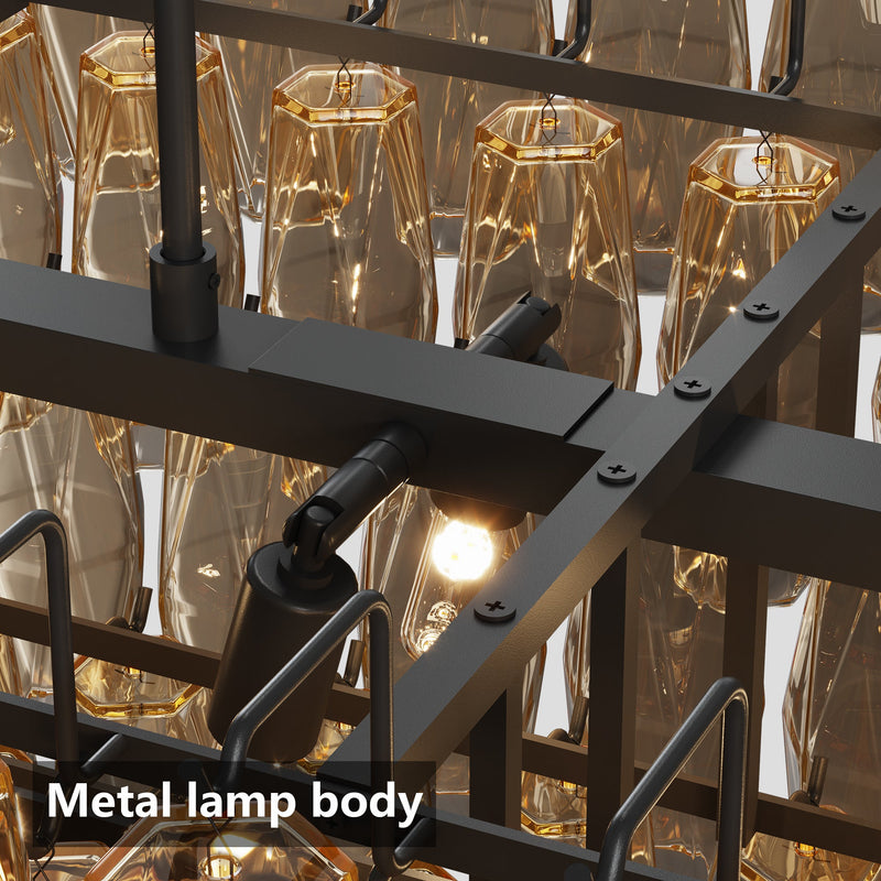 54-Inch Black Rectangular 12-Light Smoke Glass Chandelier, photo 8 of 10