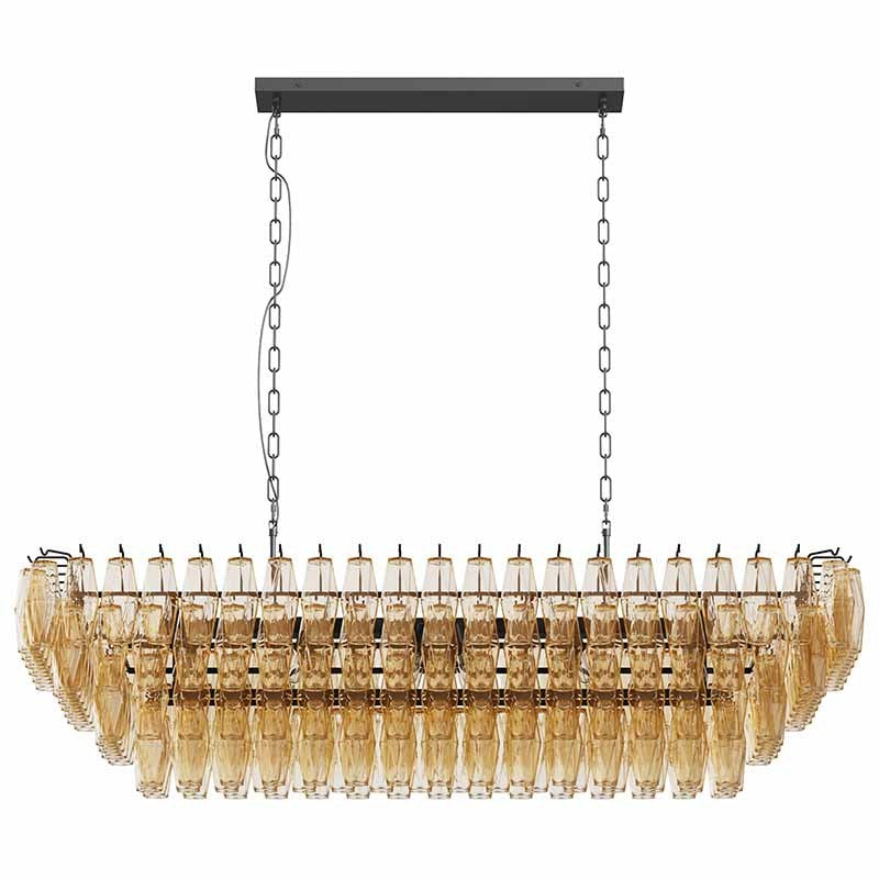 54-Inch Black Rectangular 12-Light Smoke Glass Chandelier, photo 9 of 10