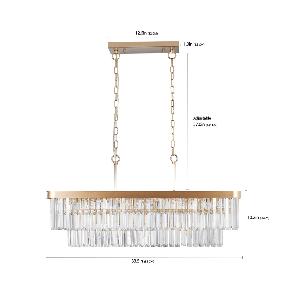 Rectangular Crystal Chandelier Adjustable Gold Iron Ceiling Light, photo 10 of 10