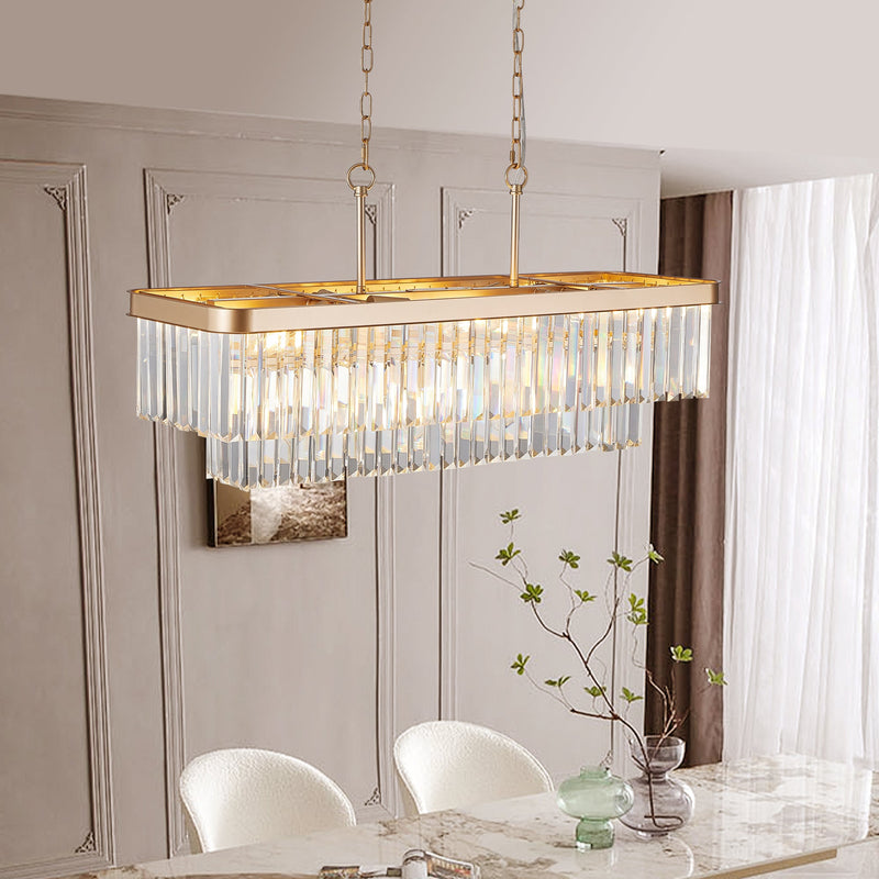 Rectangular Crystal Chandelier Adjustable Gold Iron Ceiling Light, photo 3 of 10