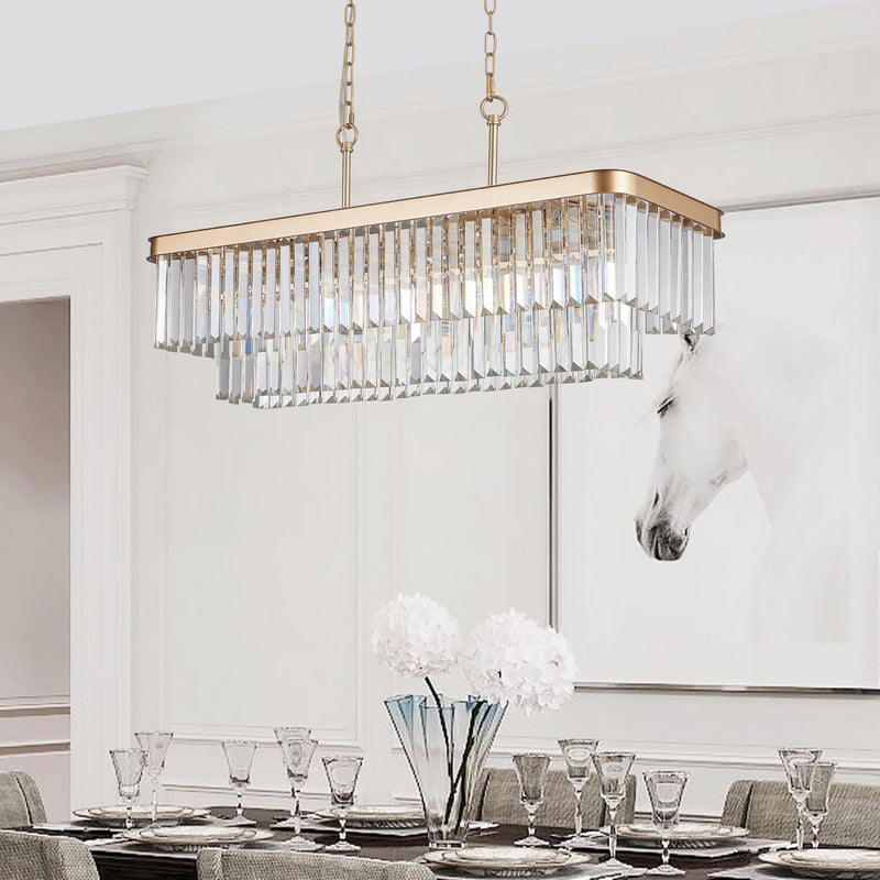 Rectangular Crystal Chandelier Adjustable Gold Iron Ceiling Light, photo 5 of 10