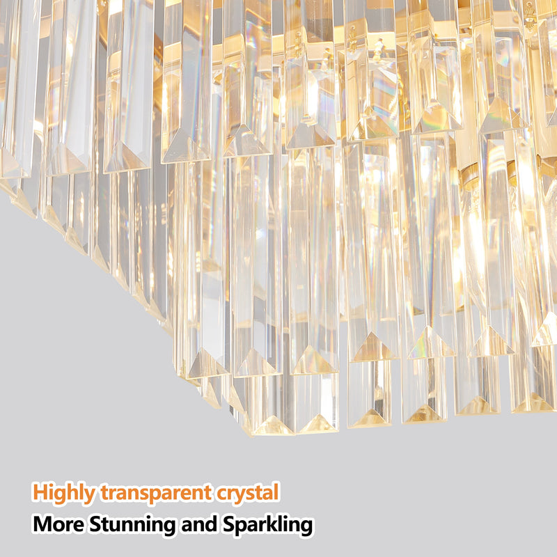 Rectangular Crystal Chandelier Adjustable Gold Iron Ceiling Light, photo 6 of 10