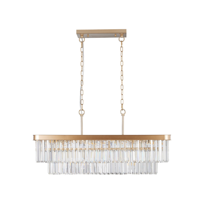 Rectangular Crystal Chandelier Adjustable Gold Iron Ceiling Light, photo 9 of 10
