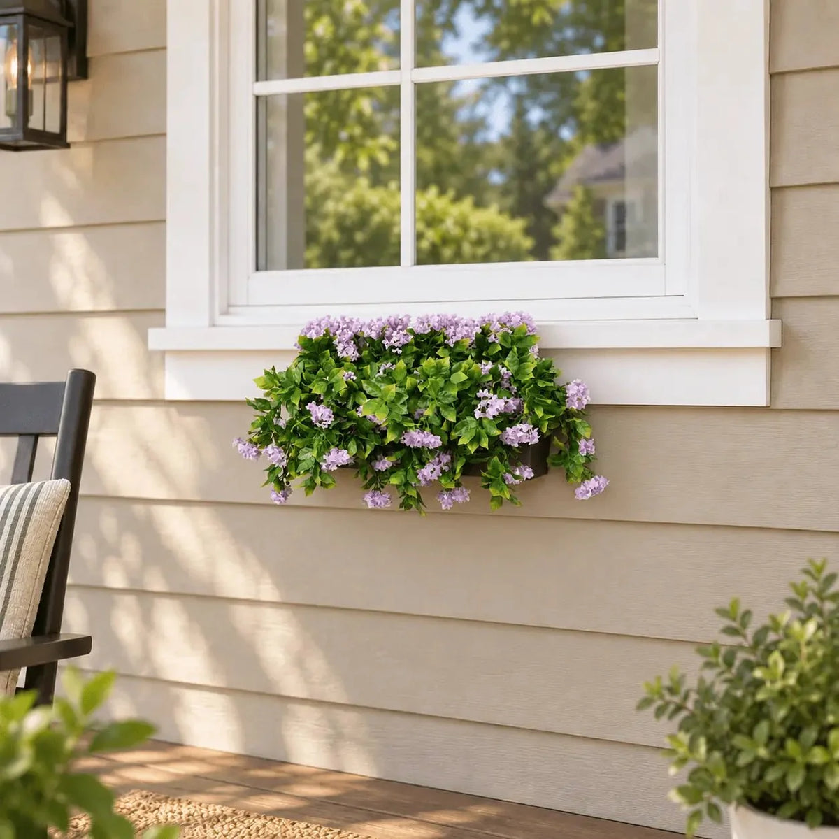 Artificial Window Box Planter – Draping Lilac Flowering (20×14in) – UV Resistant, photo 4 of 4