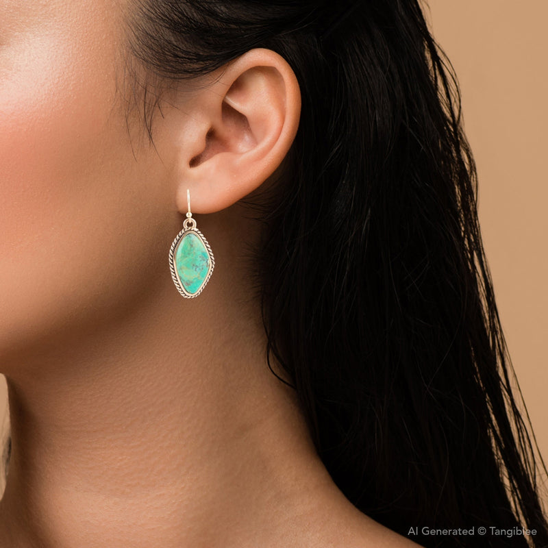Lime Green Turquoise Golden Drop Earrings