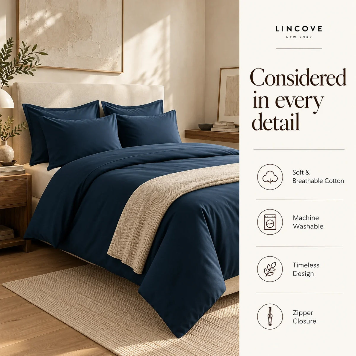 100% Cotton Duvet Cover Set, Blue - Classic Hotel Collection, detail