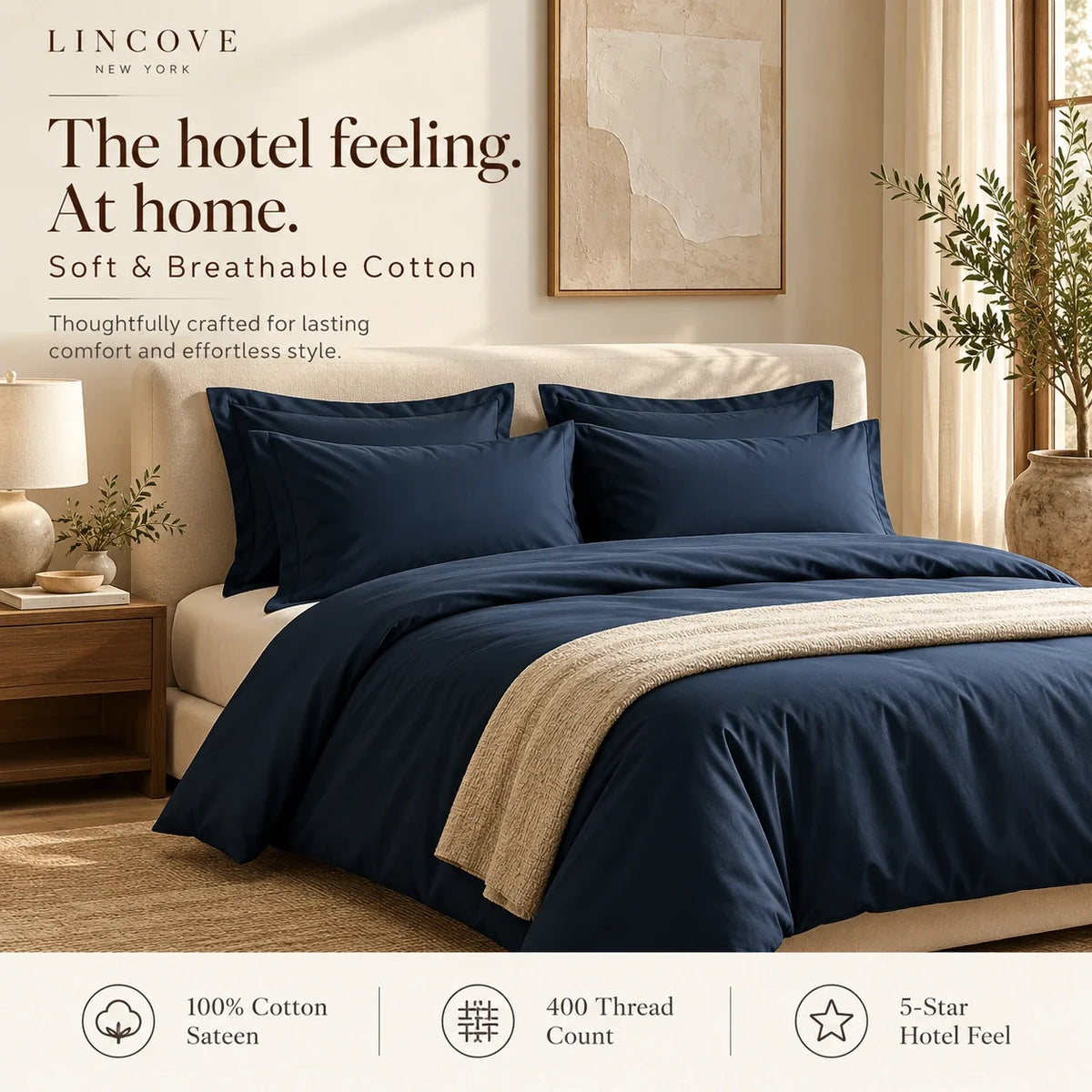 100% Cotton Duvet Cover Set, Blue - Classic Hotel Collection, photo 2 of 7