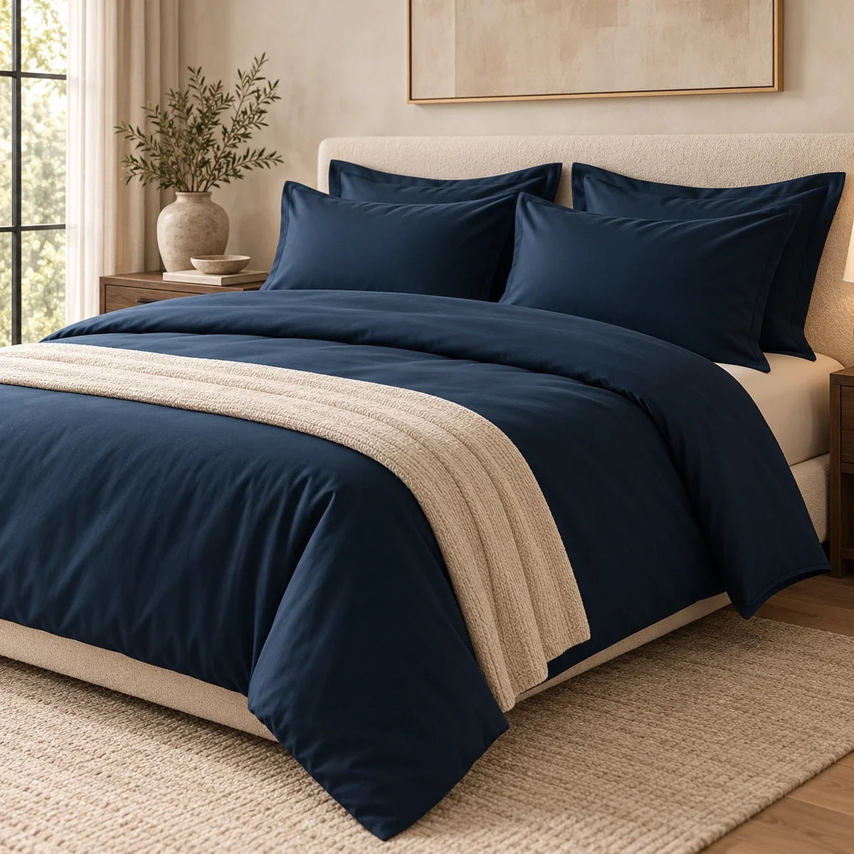 100% Cotton Duvet Cover Set, Blue - Classic Hotel Collection, installed in a room