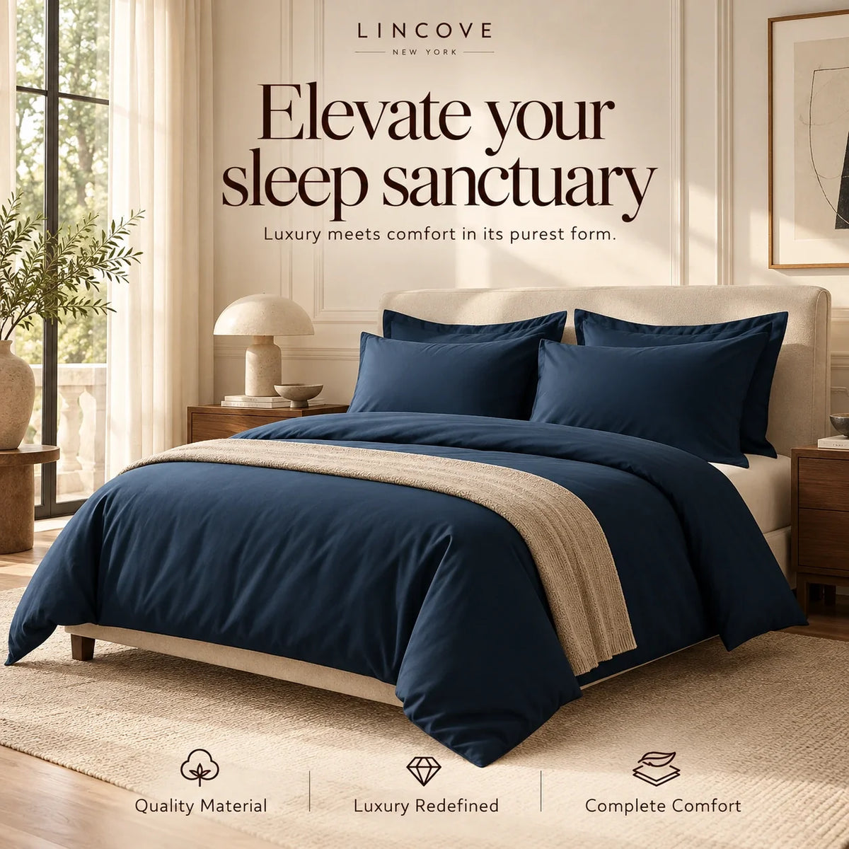 100% Cotton Duvet Cover Set, Blue - Classic Hotel Collection, photo 7 of 7