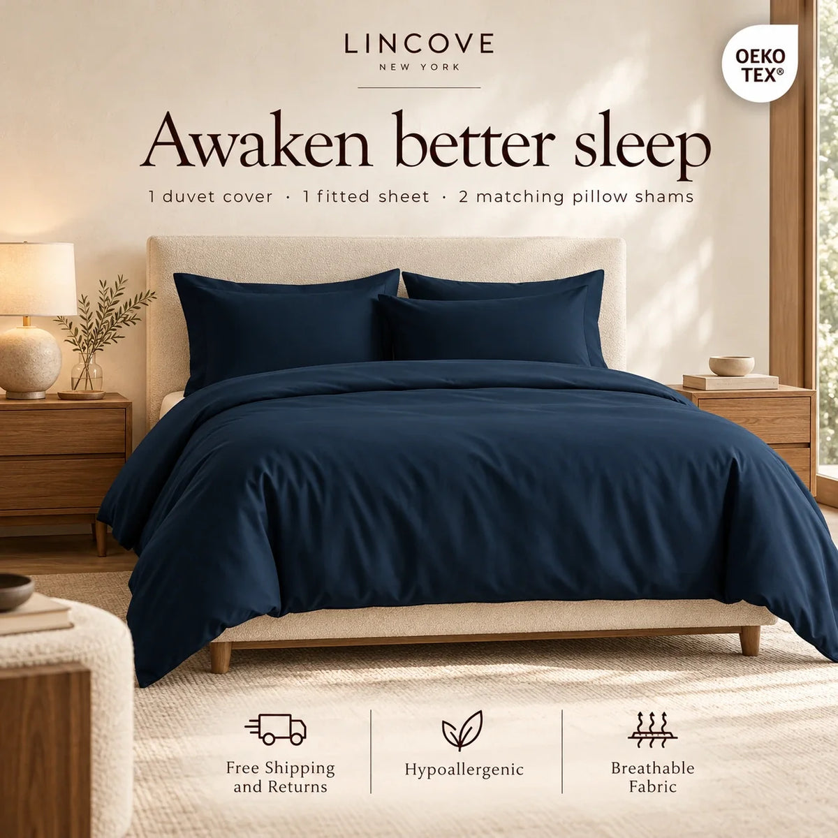 100% Cotton Duvet Cover Set, Blue - Classic Hotel Collection, photo 5 of 7