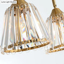GobekUsa Linear Crystal Island Pendant Light with Conic Gold Shade - 3/4 Heads Modern Hanging Fixture