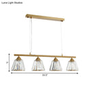 GobekUsa Linear Crystal Island Pendant Light with Conic Gold Shade - 3/4 Heads Modern Hanging Fixture