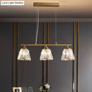 GobekUsa Linear Crystal Island Pendant Light with Conic Gold Shade - 3/4 Heads Modern Hanging Fixture