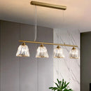 GobekUsa Linear Crystal Island Pendant Light with Conic Gold Shade - 3/4 Heads Modern Hanging Fixture