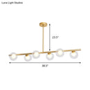 GobekUsa Linear Island Light Fixture Nordic Metal 6 Heads Gold Hanging Lamp with Globe Clear Glass Shade