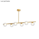 GobekUsa Linear Island Light Fixture Nordic Metal 6 Heads Gold Hanging Lamp with Globe Clear Glass Shade