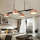 GobekUsa Linear Modernist Island Pendant Light with 4 Drum Shades in Black/Rose Gold