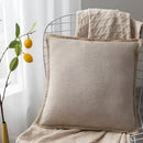 Linen fringe cushion cover neutral tones living room pillow by Decorbites