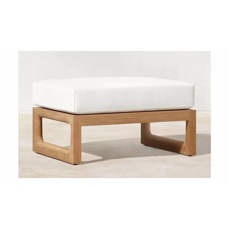 Linen White Pouf With Hornbeam Legs - (W)27.5" (L)13.7" (H)15.7"