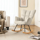 Linen Nursery Rocking Chair with High Backrest and Padded Armrests