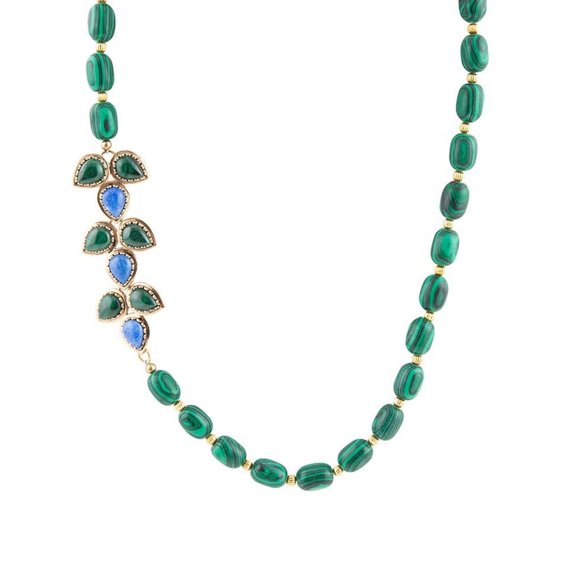 Linked Blue Lapis and Green Malachite Golden Necklace