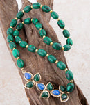 Linked Blue Lapis and Green Malachite Golden Necklace