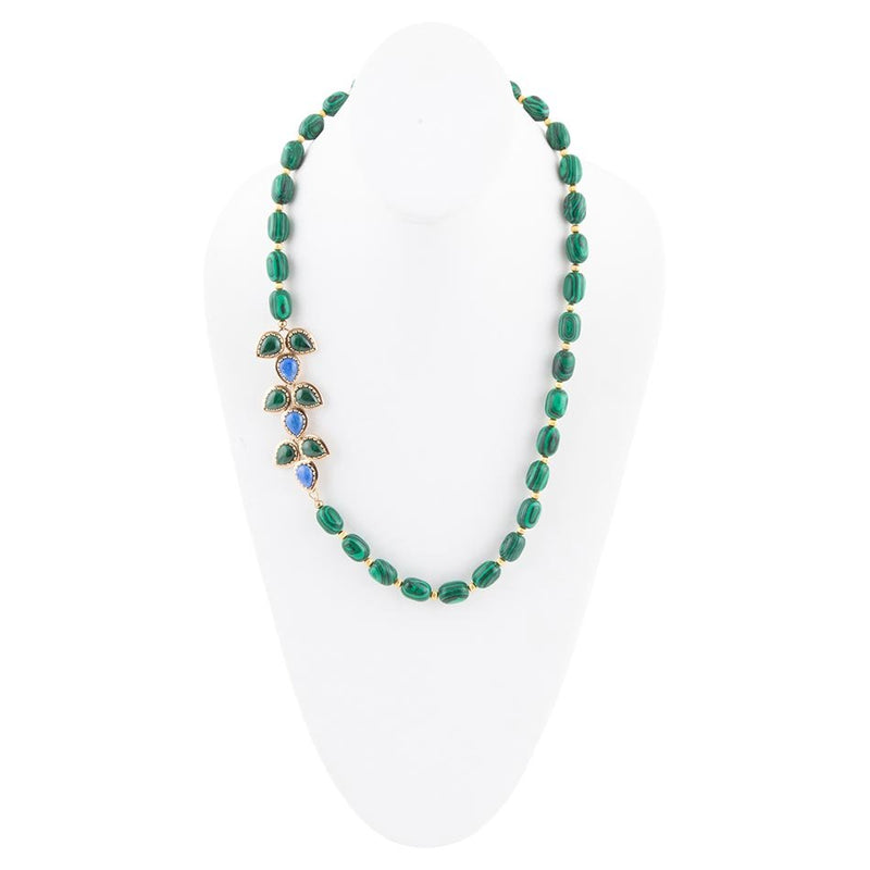 Linked Blue Lapis and Green Malachite Golden Necklace