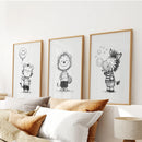 Black White Gender-Neutral Nursery Art Set. Lion Tiger Zebra by Wall Art Set