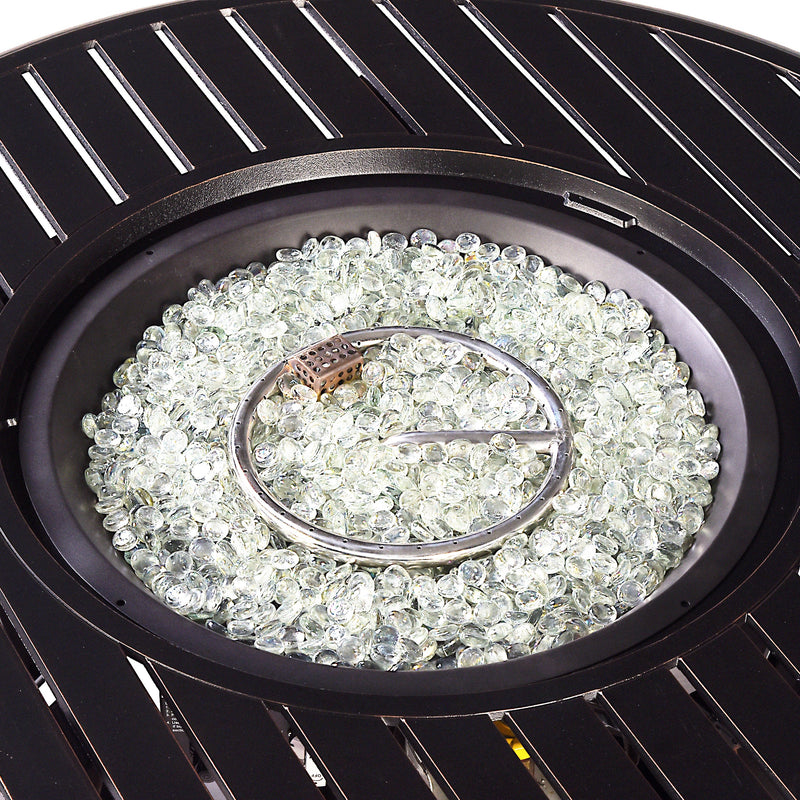 Aluminum 44-in Round Patio Fire Table Set with Swivel Rocking Chairs