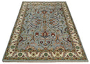 Hand-Knotted Wool Oushak Rug - Silver Olive Ivory Traditional by The Rug Decor