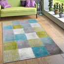 Living Room Rug Designer Striking Colour Combination Check Turquoise Green Grey