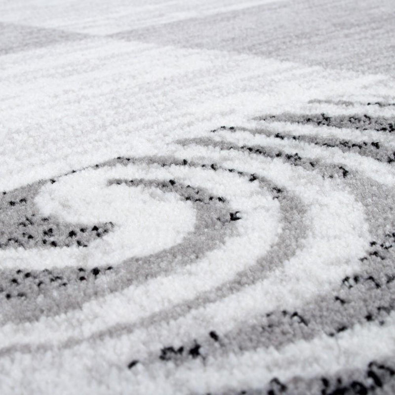 Living Room Rug Low-Pile in Grey White Cream