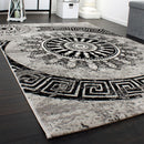 Living Room Rug, Mandala Design, Short-Pile With Oriental Pattern And Marble Look
