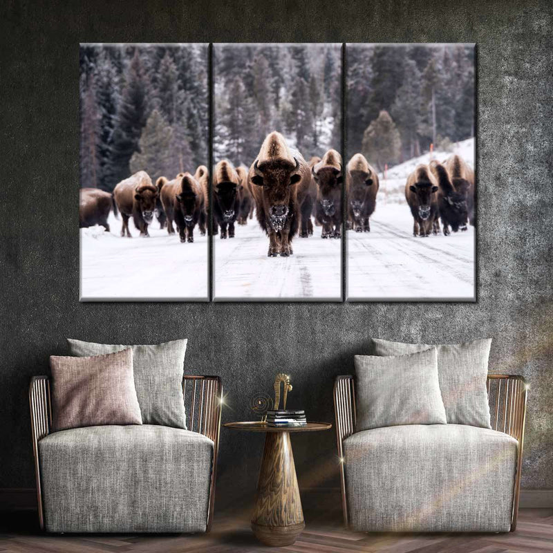 Bison Herd In Winter Wall Art