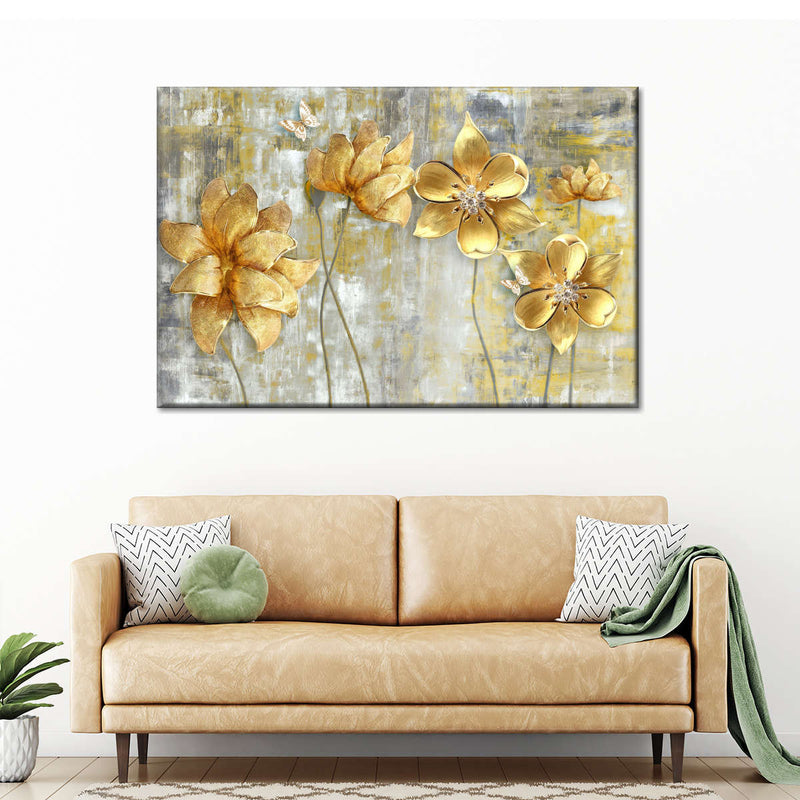 Large Golden Flowers Wall Art