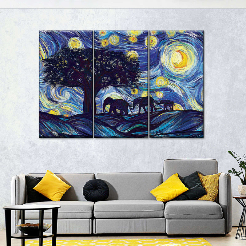 Elephant Family Starry Night Wall Art